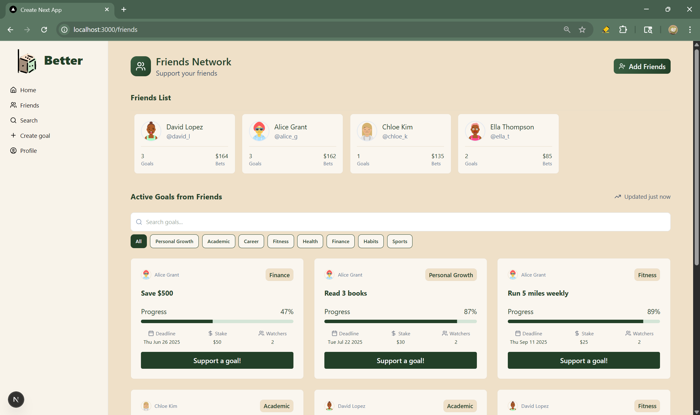 Screenshot of the Better iOS app showing a betting challenge screen